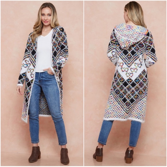 Cozy Rainbow Fuzzy Open Front Hoodie Cardigan - Picture 1 of 3
